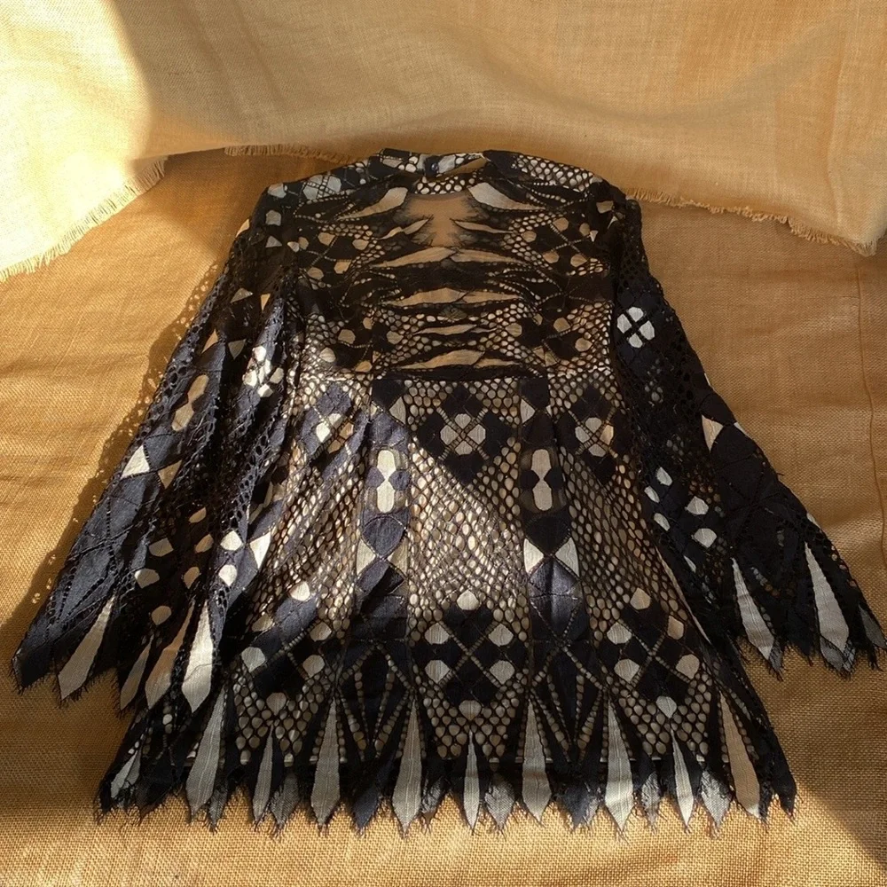 Free People Black Art Deco Lace Mini Dress - Picture 5 of 15